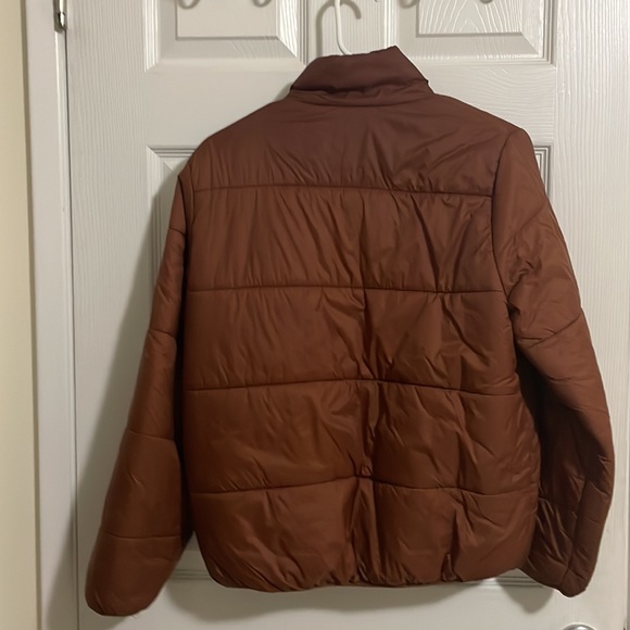 Leather tan puffer jacket size s - Picture 3 of 3